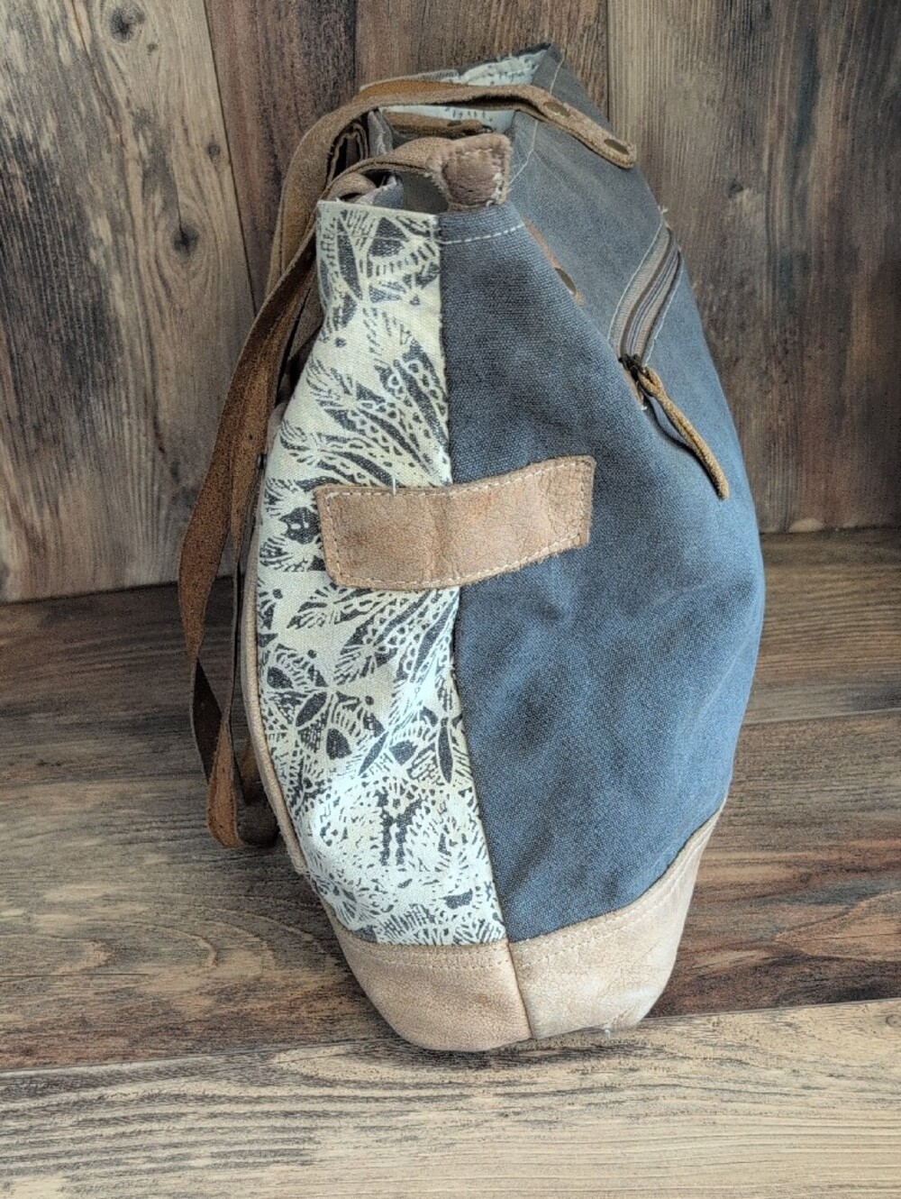 Myra Bag Brown and Tan Floral Side Canvas Leather Tote Shoulder Bag 860A - Picture 5 of 10